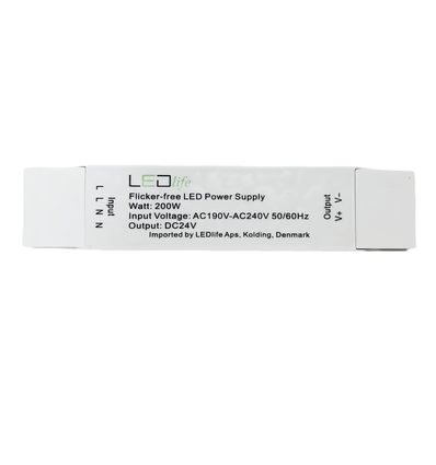 200W 24V strömförsörjning - Flimmerfri, 24V DC, 12,5A, IP20 inomhus