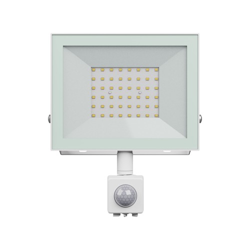 50W strålkastare med sensor - Vit, IP44, PIR-sensor, 230V, Spectrum