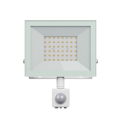 Noctis Lux 4 strålkastare 50W - Varmvit, 230V, IP44, 176x221x53mm, vit, PIR-sensor