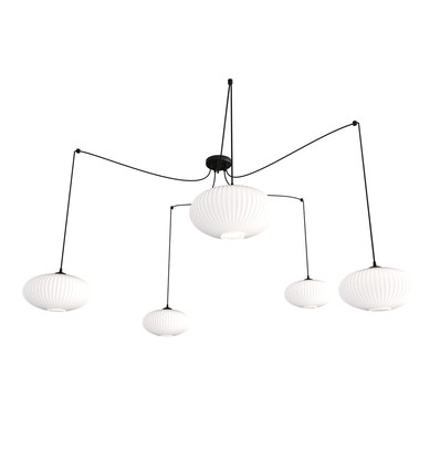 Origo 5 Svart/Opal pendellampa - Ø30 cm, E27, 230V, utan ljuskälla