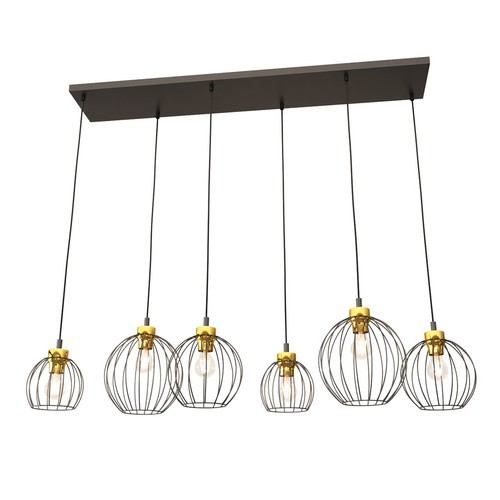 Nando 6 Svart/Guld pendellampa - Ø24 cm, E27, 230V, utan ljuskälla