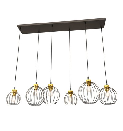 Nando 6 Svart/Guld pendellampa - Ø24 cm, E27, 230V, utan ljuskälla