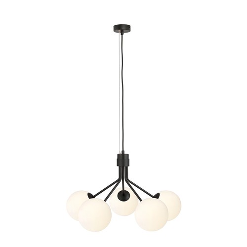 Nova 5 Svart/Opal pendellampa - Ø15 cm, E14, 230V, utan ljuskälla