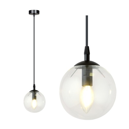 Cosmo 1 Svart/Transparent pendellampa - Ø14 cm, E14, 230V, utan ljuskälla