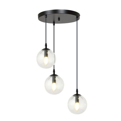 Cosmo 3 Svart Premium Transparent pendellampa - Ø14 cm, E14, 230V, utan ljuskälla