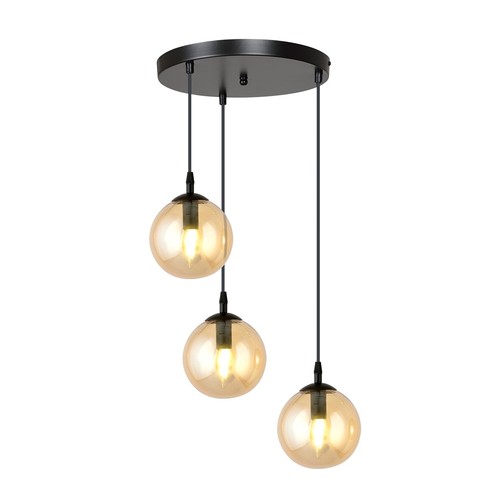 Cosmo 3 Svart Premium Bärnsten pendellampa - Ø14 cm, E14, 230V, utan ljuskälla