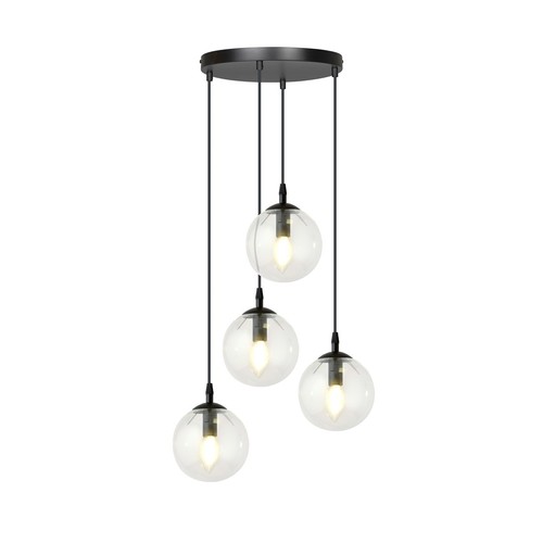Cosmo 4 Svart Premium Transparent pendellampa - Ø14 cm, E14, 230V, utan ljuskälla