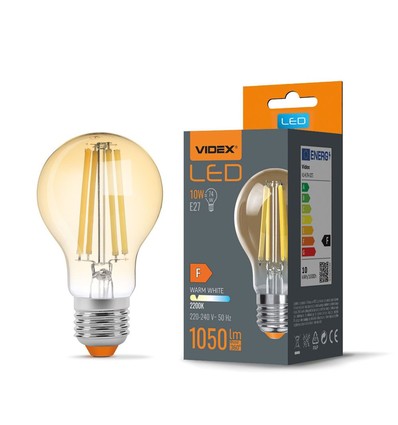 A60 LED-lampa 10W E27 - glödtrådsdesign, bärnstenfärgad, extra varmvit, 230V, 1050lm
