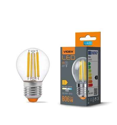 LED-lampa 6W E27 - G45, glödtråd, neutralvit, 230V, 806lm