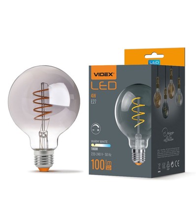 G95 LED-lampa 4W E27 - glödtråd, dimbar, spiral, gråtonad / askfärgad, extra varmvit, 230V, ljusstyrka 100, förbrukning 4