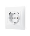 Enkelt schuko-uttag - USB-A+USB-C, vit