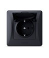 Schuko-kontakt - enkel, med lock, svart