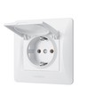 Schuko-kontakt - enkel, med lock, vit