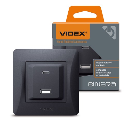 Vägguttag - USB-A + USB-C PD20W svart