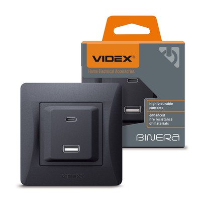 Vägguttag - USB-A + USB-C PD20W svart