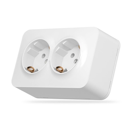 Schuko-uttag - ytmontage, dubbel, IP20, vit