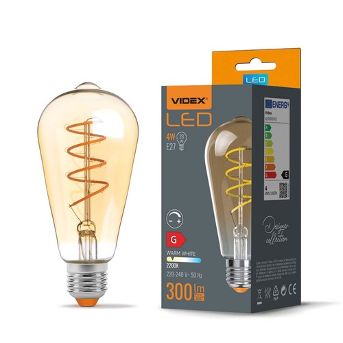 St64 LED-lampa 4W E27 - glödtråd, dimbar, spiral, bärnstensfärgad, extra varmvit, 230V, 300lm