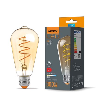 St64 LED-lampa 4W E27 - glödtråd, dimbar, spiral, bärnstensfärgad, extra varmvit, 230V, 300lm