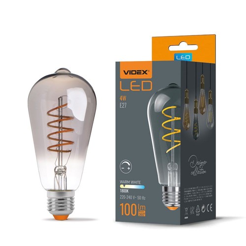 St64 LED-lampa 4W E27 - koltrådsdämpbar spiral gråtonad / askfärgad extra varm vit, 230V, ljusstyrka 100, förbrukning 4
