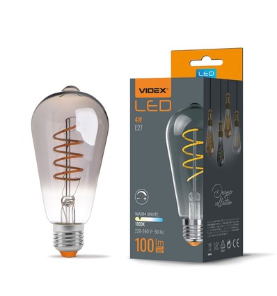 St64 LED-lampa 4W E27 - koltrådsdämpbar spiral gråtonad / askfärgad extra varm vit, 230V, ljusstyrka 100, förbrukning 4