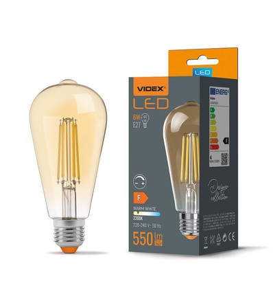 St64 LED-lampa 6W E27 - glödtråd, dimbar, bärnstenfärgad, extra varmvit, 230V, 550lm, förbrukning 6W