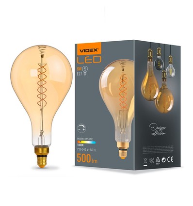 Ps160 LED-lampa 8W E27 - glödtråd, dimbar, spiral, bärnstenfärgad, extra varmvit, 230V, 500lm