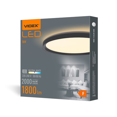 Taklampa 18W - LED, rund, svart, neutralvit, spänning: 230V, ljusstyrka: 2000, förbrukning: 18
