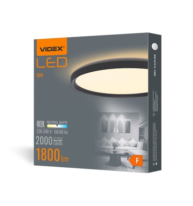 Taklampa 18W - LED, rund, svart, neutralvit, spänning: 230V, ljusstyrka: 2000, förbrukning: 18
