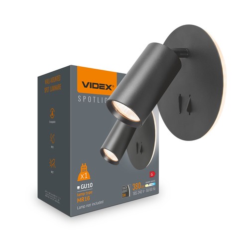 Väggfäste spotlampa - spänning: 230V, ljusstyrka: 380, förbrukning: 5W (bakgrundsbelysning) + max 30