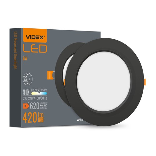 LED infälld spotlight 6W - Rund, svart, neutralvit, 230V, 620lm, förbrukning 6W