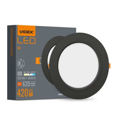 LED infälld spotlight 6W - Rund, svart, neutralvit, 230V, 620lm, förbrukning 6W