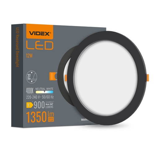 LED infälld spotlight 12W - rund, svart, neutralvit, 230V, 1350lm