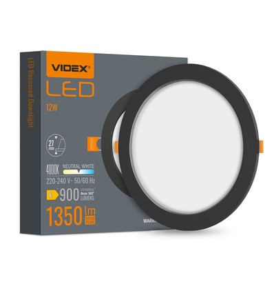 LED infälld spotlight 12W - rund, svart, neutralvit, 230V, 1350lm