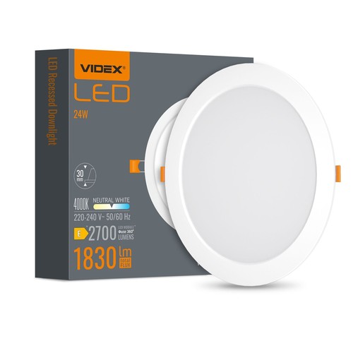 LED infälld spotlight 24W - rund, neutralvit, 230V, 2700lm