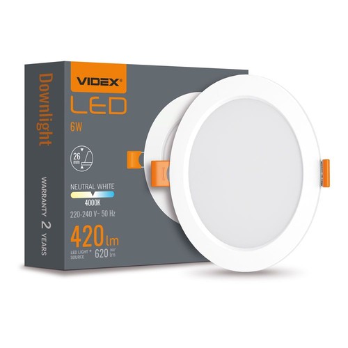 LED downlight 6W - rund, neutralvit, 230V, 620lm, 6W förbrukning