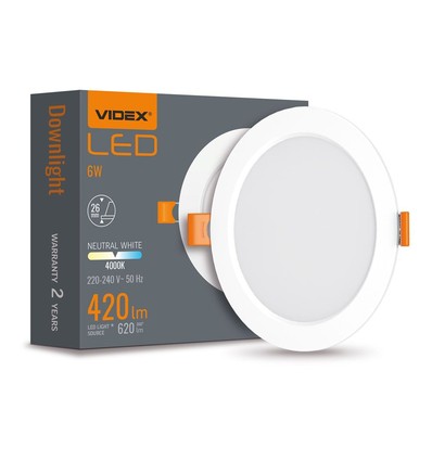 LED downlight 6W - rund, neutralvit, 230V, 620lm, 6W förbrukning