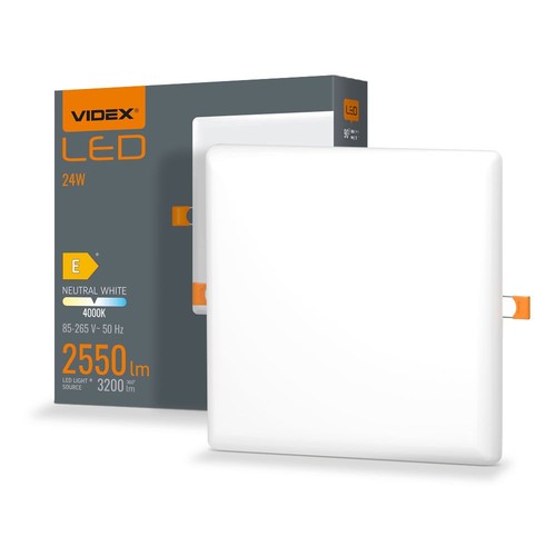 LED infälld spotlight 24W - utan ram, fyrkantig, neutralvit, 230V, 3200lm