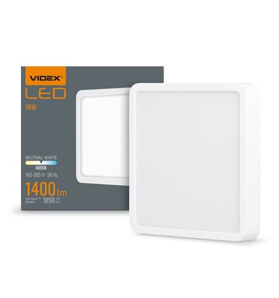 LED taklampa 18W - Fyrkantig, neutralvit, 230V, 1850lm, förbrukning 18W