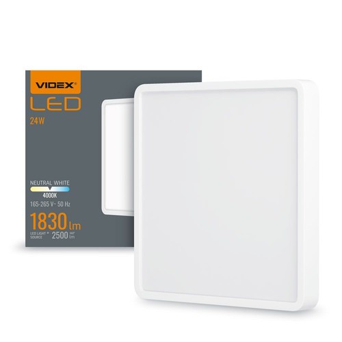 LED taklampa 24W - fyrkantig, neutralvit, 230V, ljusstyrka 2500, förbrukning 24
