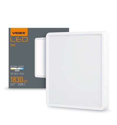 LED taklampa 24W - fyrkantig, neutralvit, 230V, ljusstyrka 2500, förbrukning 24