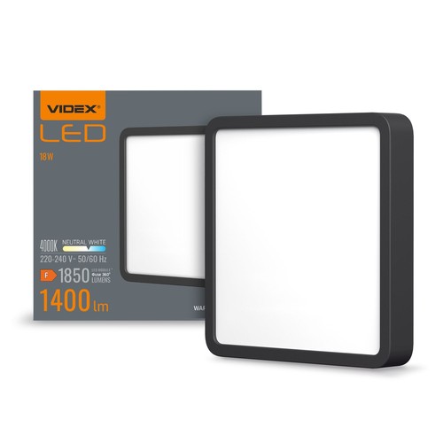 LED taklampa 18W - fyrkantig, svart, neutralvit, 230V, 1850lm