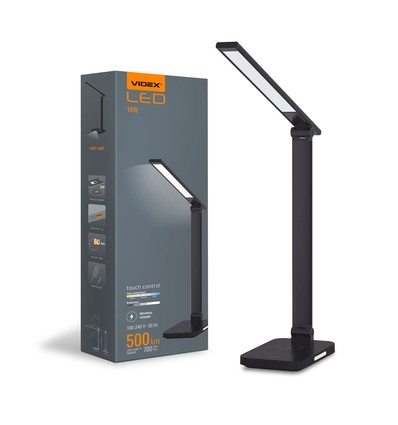 LED skrivbordslampa - trådlös laddning, svart, 230V, 700lm, 18W