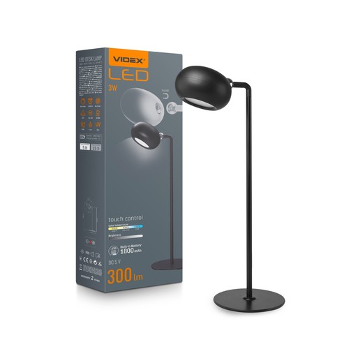 LED uppladdningsbar bordslampa - svart, förbrukning: 3