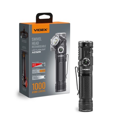 LED ficklampa, uppladdningsbar - Magnetisk, 1000lm, USB-C, Roterbar, Vit+rött ljus