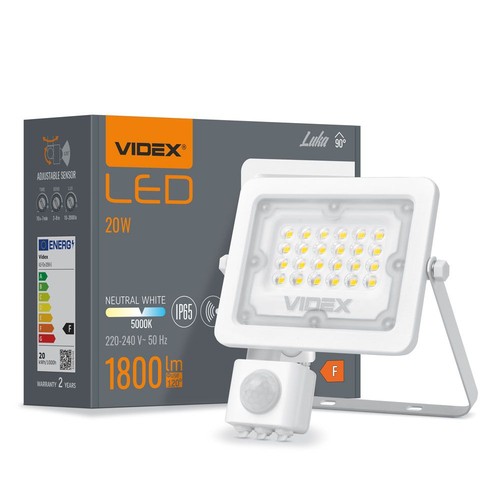 Luca strålkastare 20W - LED, PIR-sensor, neutralvit, 230V, ljusstyrka 1800, förbrukning 20