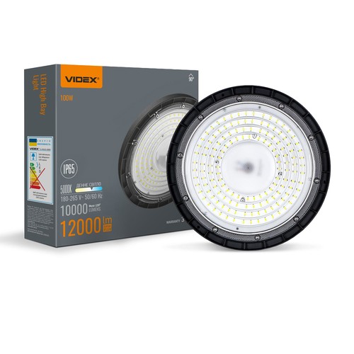 100W LED High Bay, 120lm/W - 90 grader, IP65, 5000K, svart, inkl. kedjeupphängning