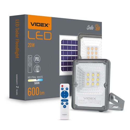 Gelio projektor 20W - LED, solcell, flood, neutralvit, ljusstyrka: 600