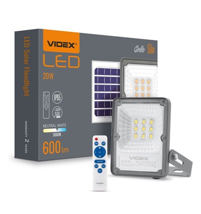 Gelio projektor 20W - LED, solcell, flood, neutralvit, ljusstyrka: 600