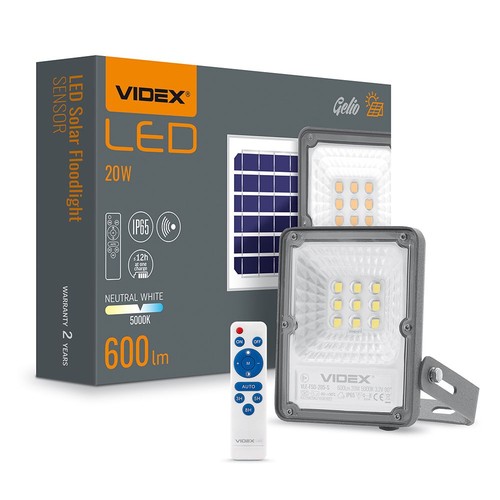 Gelio projektor 20W - LED, solcell, flood, sensor, neutralvit, ljusstyrka: 600