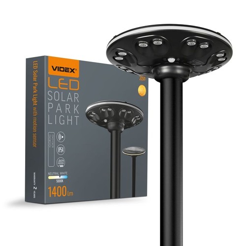 12W Solara LED parklampa med sensor - 1400lm, IP54, 360 grader, 3.2V, CCT, svart finish